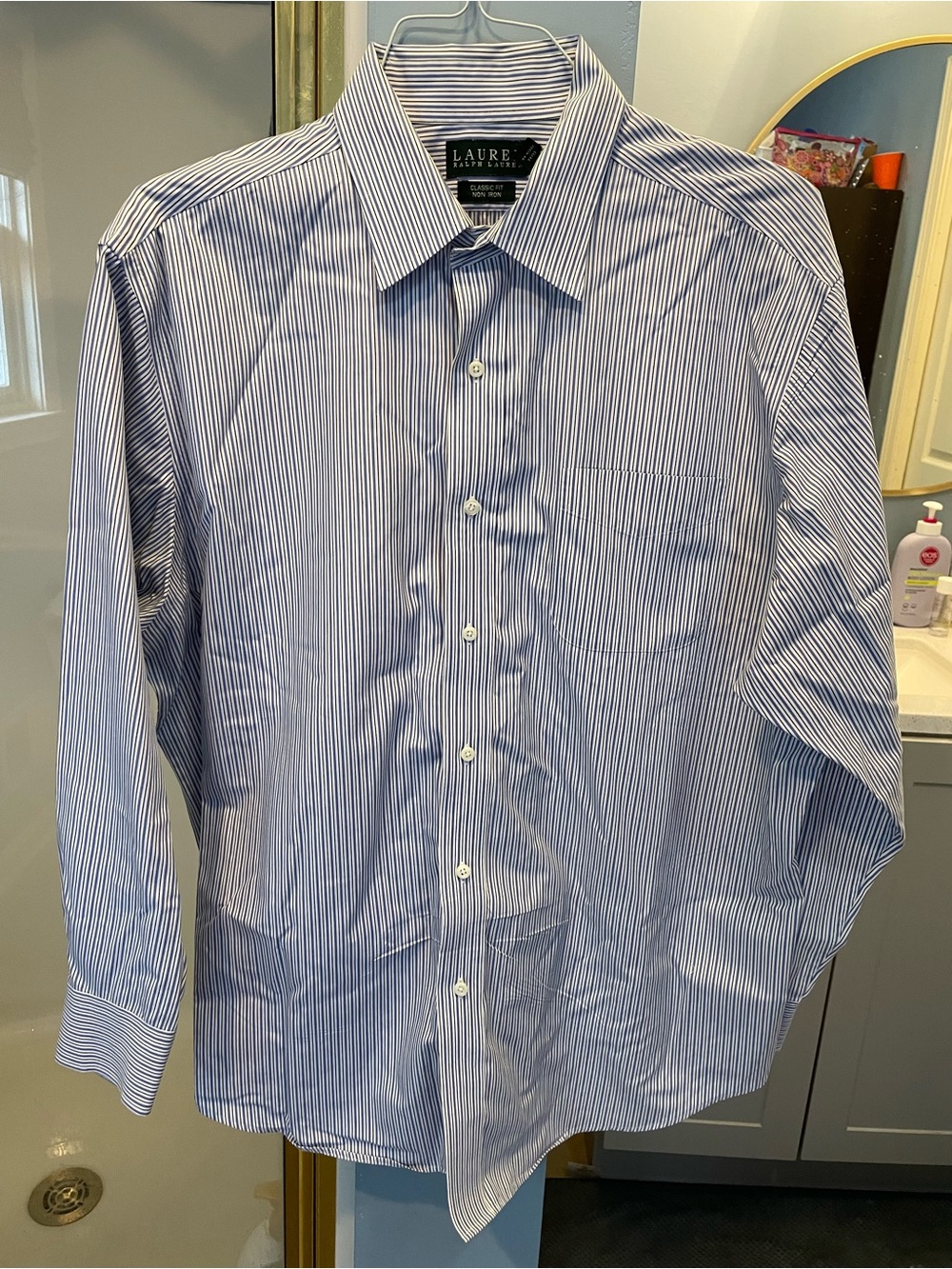 Lauren Ralph Lauren Blue and White Pinstripe Dress Shirt